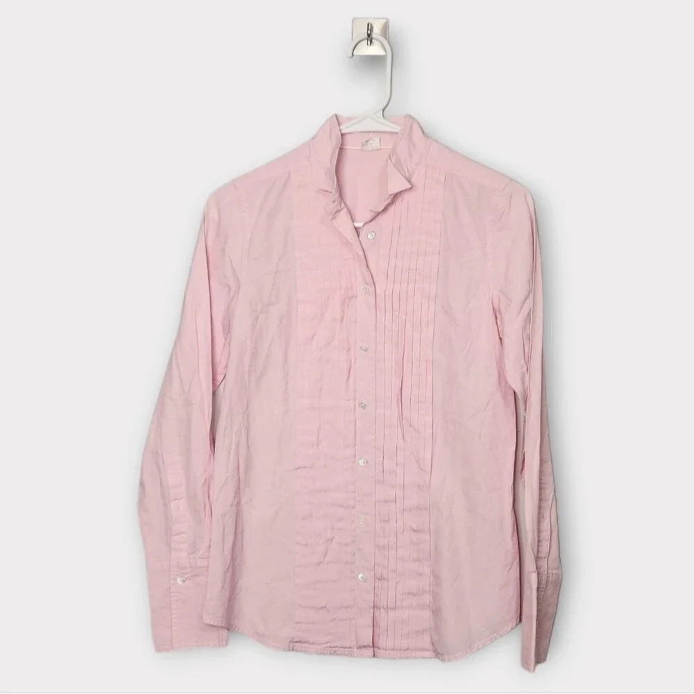 J. Crew Long Sleeve Tuxedo Pleated Button Front Blouse 0